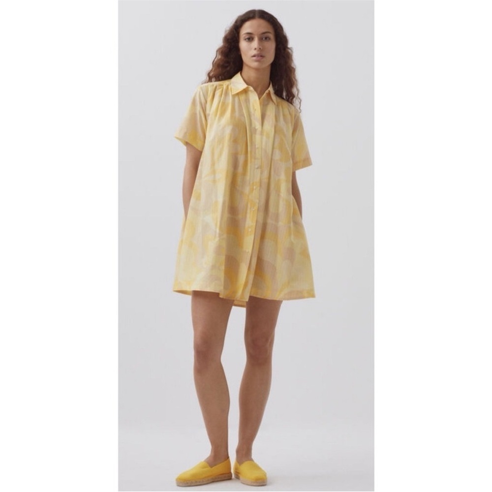 1. State | Floral Button-Up Shirt Dress, Butter Yellow, lightweight, cotton
